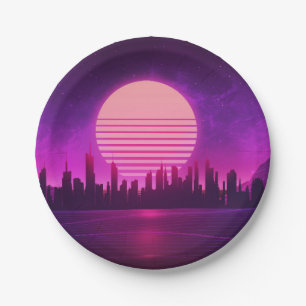 Cyberpunk-Synthwave-Scifi-Rosa schwarz Pappteller