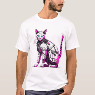 Cyberpunk Tactical Cat in Neon Gear T-Shirt