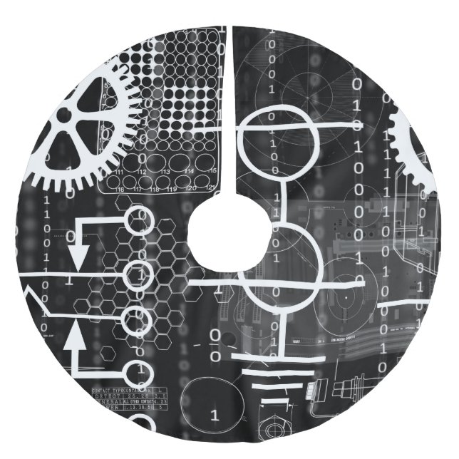 Cyberpunk Tech Geek Gear Electronic Engineer Math Polyester Weihnachtsbaumdecke (Vorderseite)