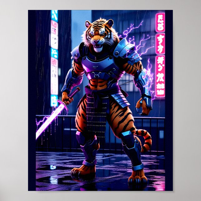 Cyberpunk Tiger Samurai Poster (Vorne)