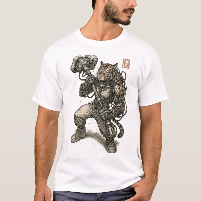 Cyberpunk Tiger Samurai T-Shirt (Vorderseite)