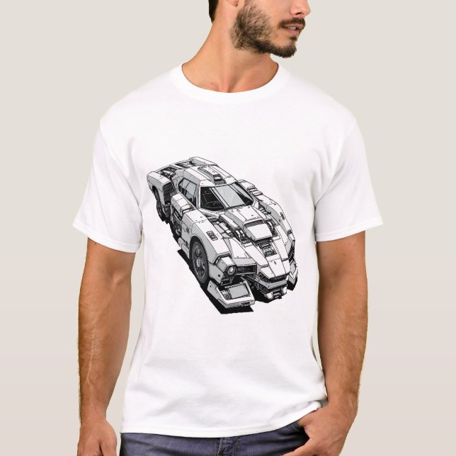 Cyberpunk-Tinte Zeichnend Futuristikwagen T-Shirt (Vorderseite)