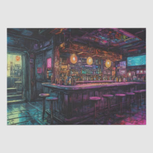 Cyberpunk-Tintenzeichnung einer Bar Seidenpapier