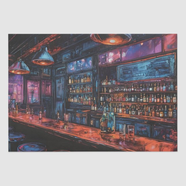 Cyberpunk-Tintenzeichnung einer Bar Seidenpapier (Vorderseite)
