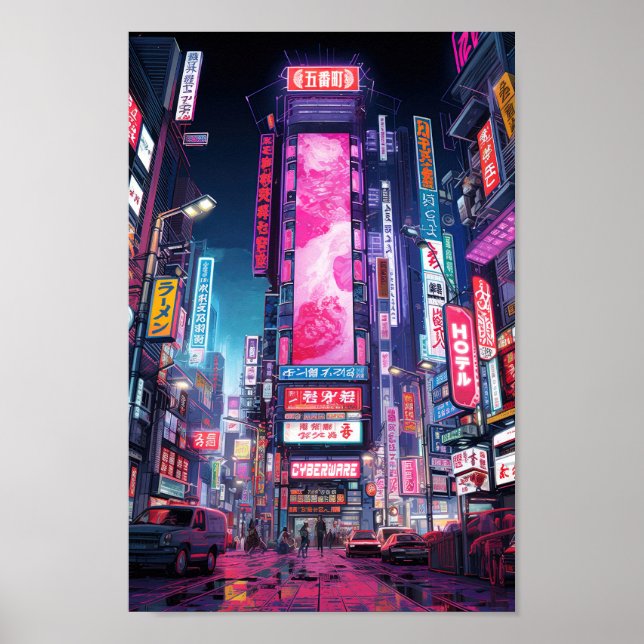 Cyberpunk Tokyo Neon Street Poster (Vorne)