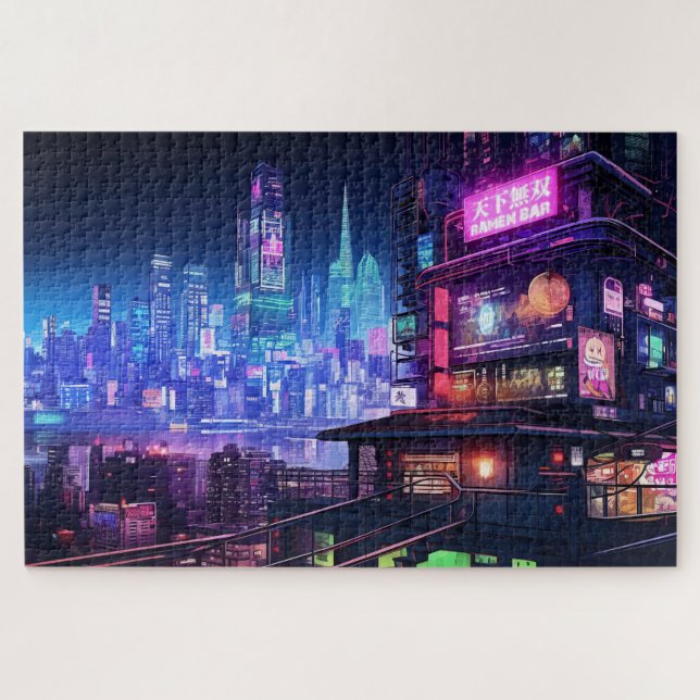 Cyberpunk Tokyo Ramen House Puzzle (Horizontal)