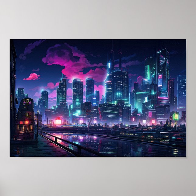Cyberpunk Tokyo Riverfront Poster (Vorne)