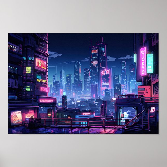 Cyberpunk Tokyo Rooftop City Poster (Vorne)