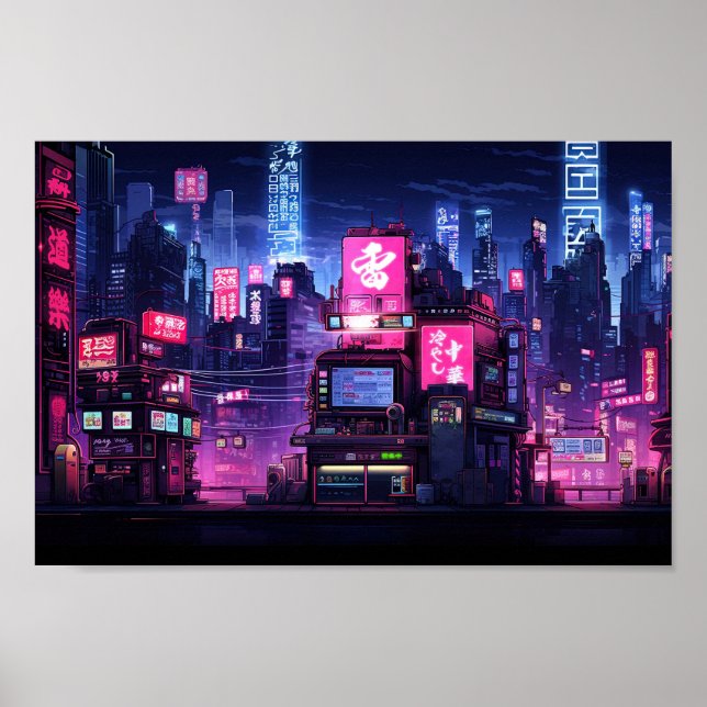 Cyberpunk Tokyo Street Diner Poster (Vorne)