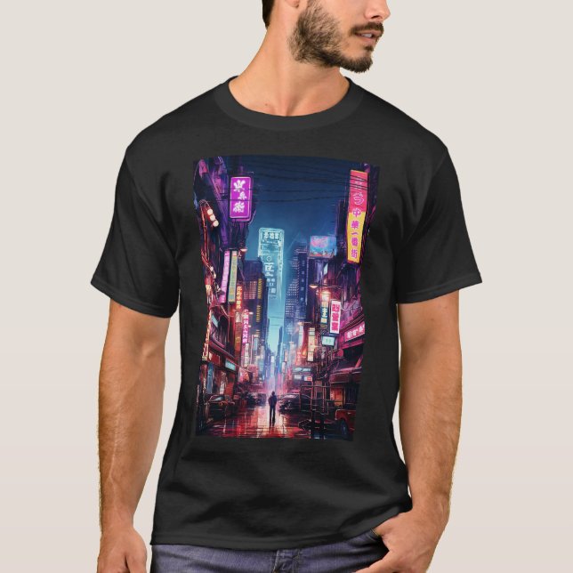 Cyberpunk Tokyo Street Neon Light T-Shirt (Vorderseite)