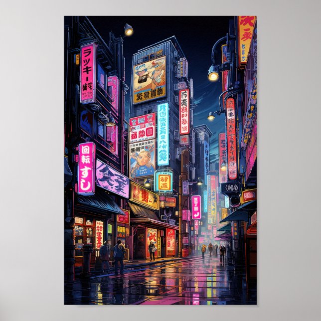 Cyberpunk Tokyo Street Neon Poster (Vorne)