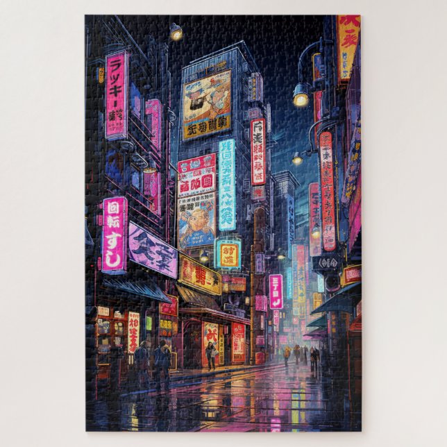 Cyberpunk Tokyo Street Neon Puzzle (Vertikal)