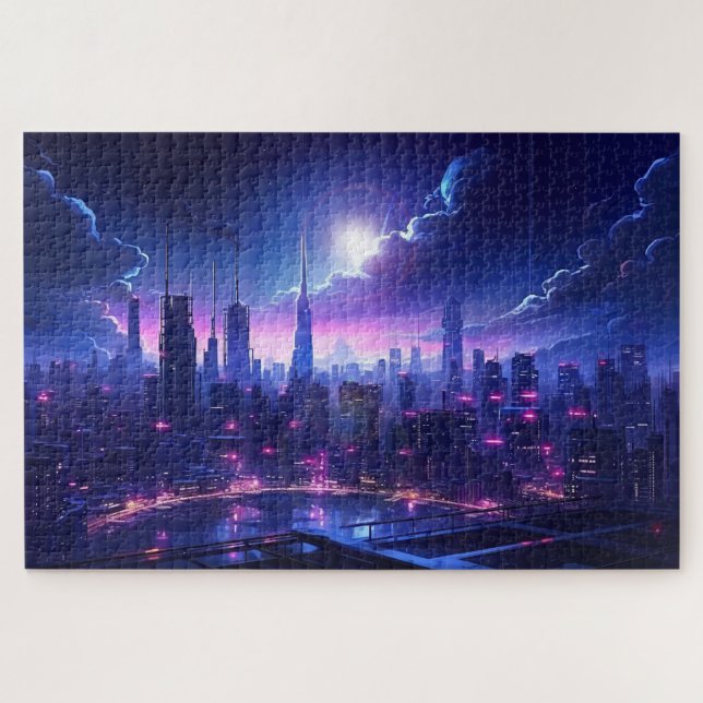 Cyberpunk Tokyo Waterfront Puzzle (Horizontal)