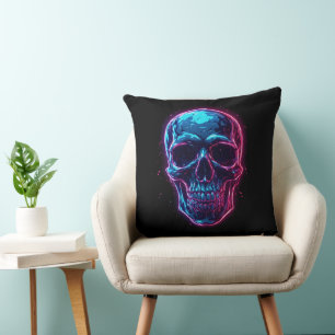 Cyberpunk-Totenschädel-Neon-Synthwave-Glow-Gamer-G Kissen