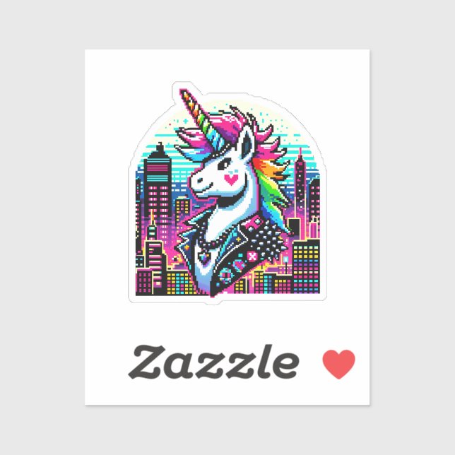 Cyberpunk Unicorn Neon Pixel Art City Design Aufkleber (Blatt)