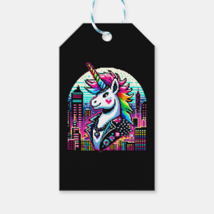 Cyberpunk Unicorn Neon Pixel Art City Design Geschenkanhänger