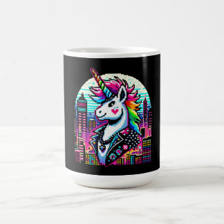 Cyberpunk Unicorn Neon Pixel Art City Design Kaffeetasse