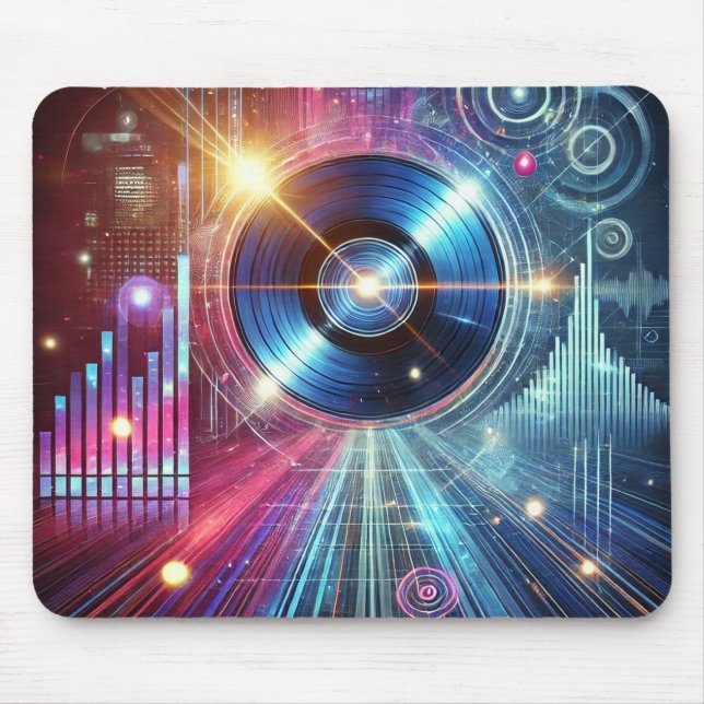 Cyberpunk Vinyl Beats - Neon Synthwave Gaming Maus Mousepad (Vorne)