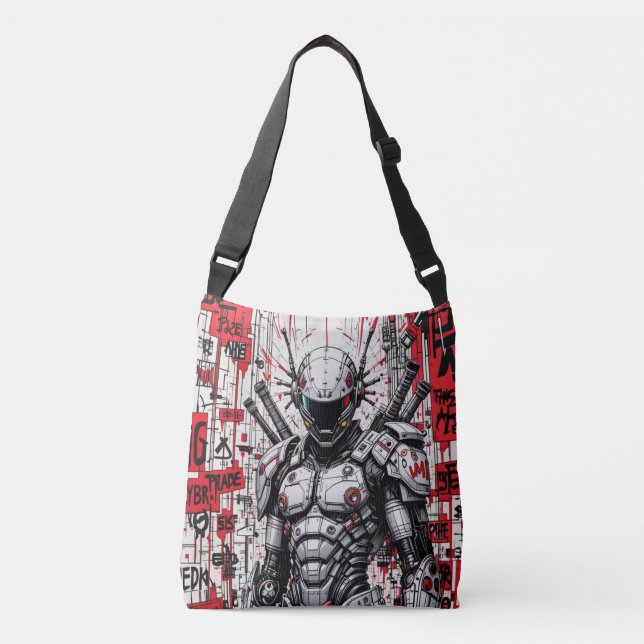 Cyberpunk Warrior Graffiti Crossbody Bag Tragetaschen Mit Langen Trägern (Vorderseite)