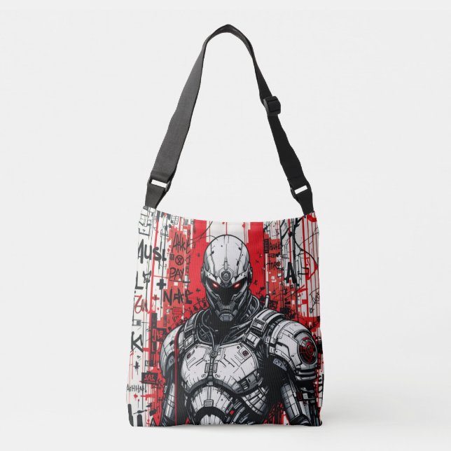 Cyberpunk Warrior Graffiti Crossbody Bag Tragetaschen Mit Langen Trägern (Vorderseite)