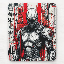Cyberpunk Warrior Graffiti Mousepad - Rot, Schwarz