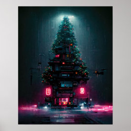 Cyberpunk Weihnachtsbaum Poster