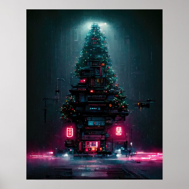 Cyberpunk Weihnachtsbaum Poster (Vorne)
