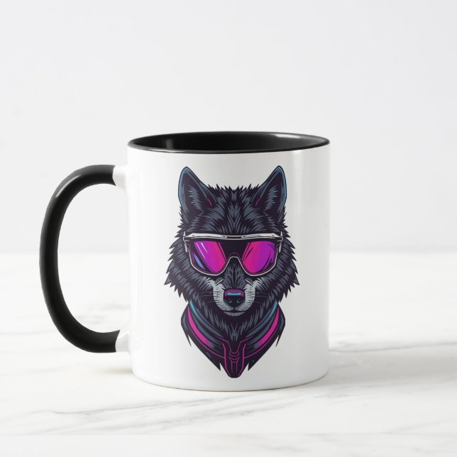 Cyberpunk Wolf Neon Art Personalizable Name Mug -  Tasse (Links)