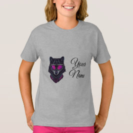 Cyberpunk-Wolf-Neon-Kunst personalisierbarer Namen T-Shirt