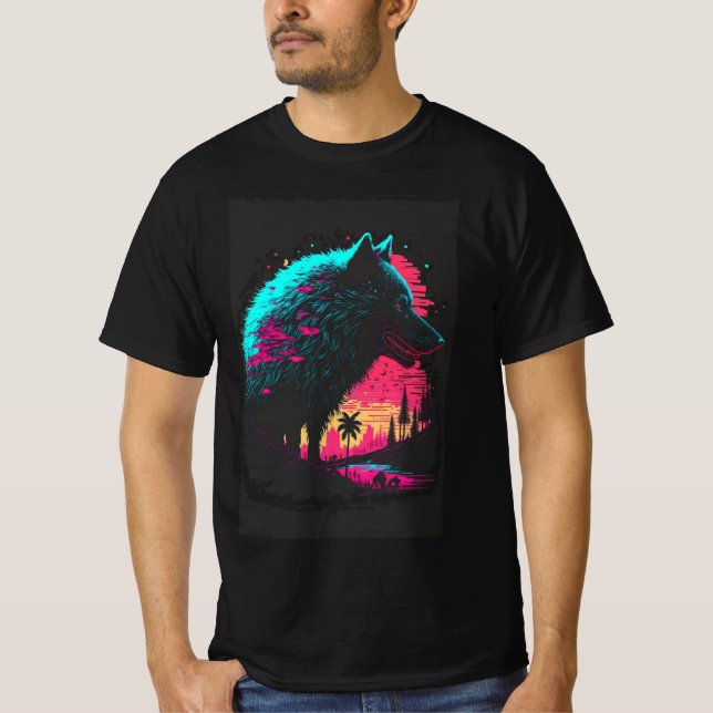 Cyberpunk Wolf Spirit - Neon Wilderness T-Shirt (Vorderseite)