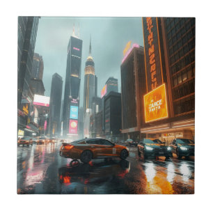 Cyberpunk Wolkenkratzer Stadt Autos Fliese