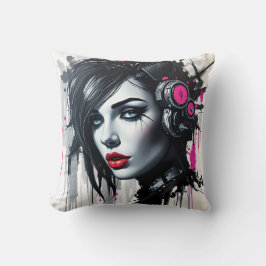 Cyberpunk Woman - Edgy Sci-Fi Art Kissen