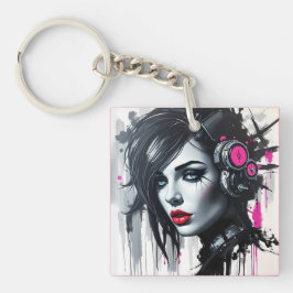 Cyberpunk Woman - Edgy Sci-Fi Art Schlüsselanhänger