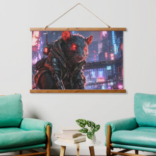 CyberRatte Wandteppich Mit Holzrahmen