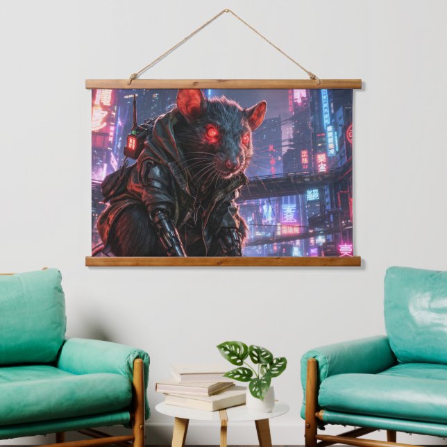 CyberRatte Wandteppich Mit Holzrahmen (Wohnzimmer)