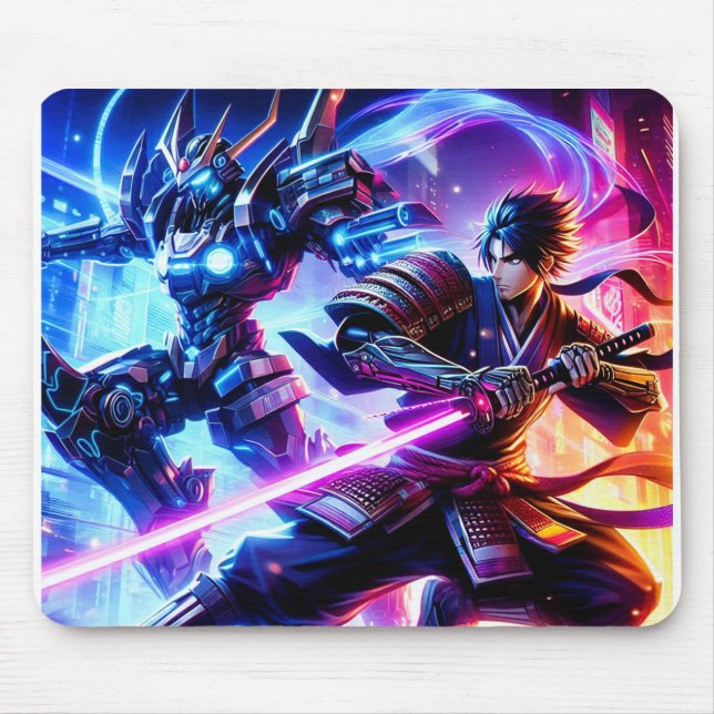 CyberSamurai vs. Mech Warrior-Neon Battle Mousepad (Vorne)