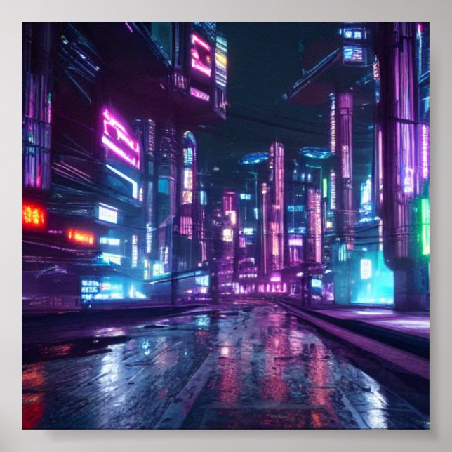 Cyberscape-Stadt Poster (Vorne)