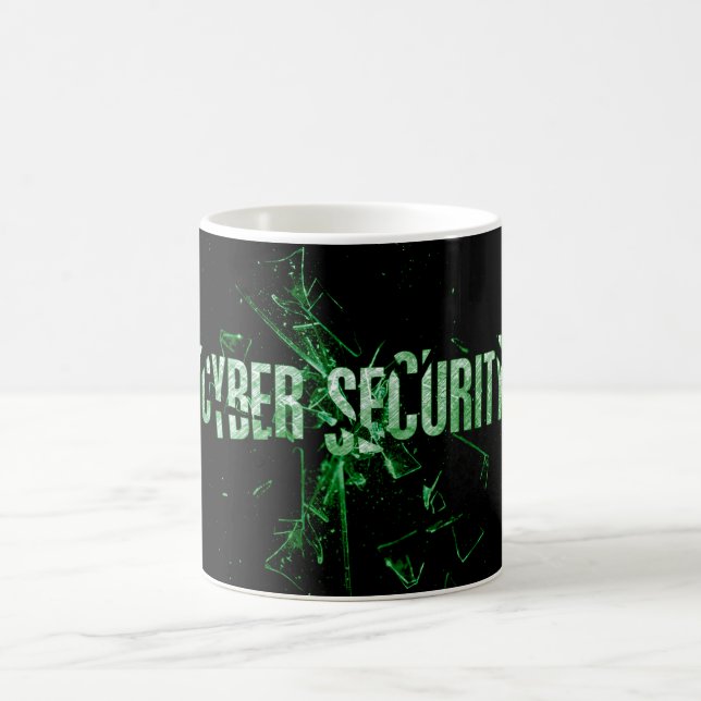 Cybersicherheit | Green Broken Glass Typografy Kaffeetasse (Mittel)