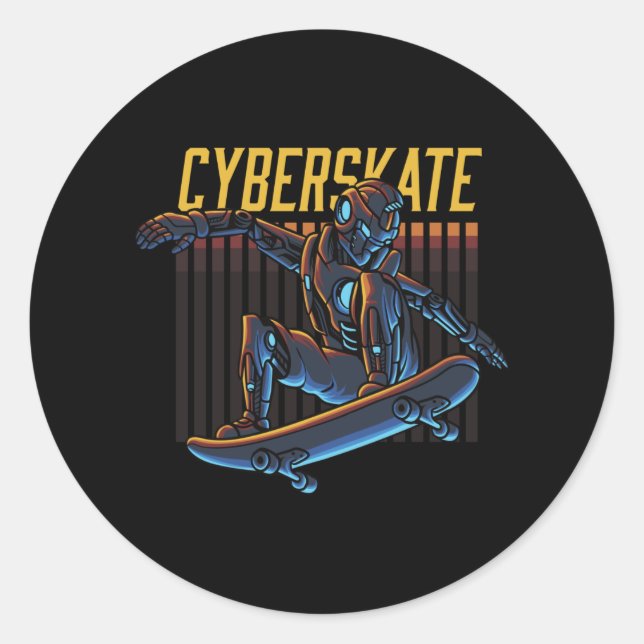 Cyberskate Robot Skater Runder Aufkleber (Vorderseite)