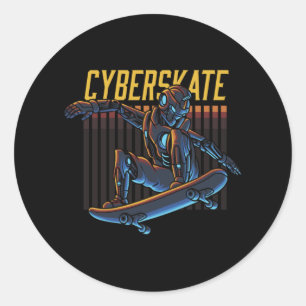 Cyberskate Robot Skater Runder Aufkleber