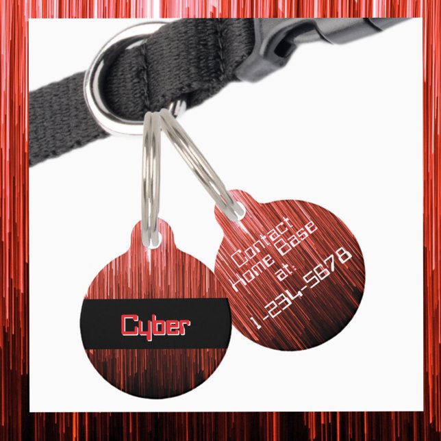 Cyberspace Techno Red und Black Personalisiert Haustiermarke (Von Creator hochgeladen)