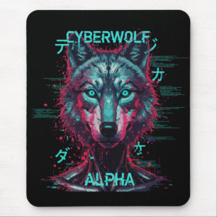 Cyberwolf Alpha Futuristischer Neon-Cyberpunk-Wo Mousepad