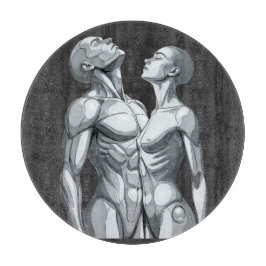 Cyborg Couple Round Glass Cutting Board Schneidebrett