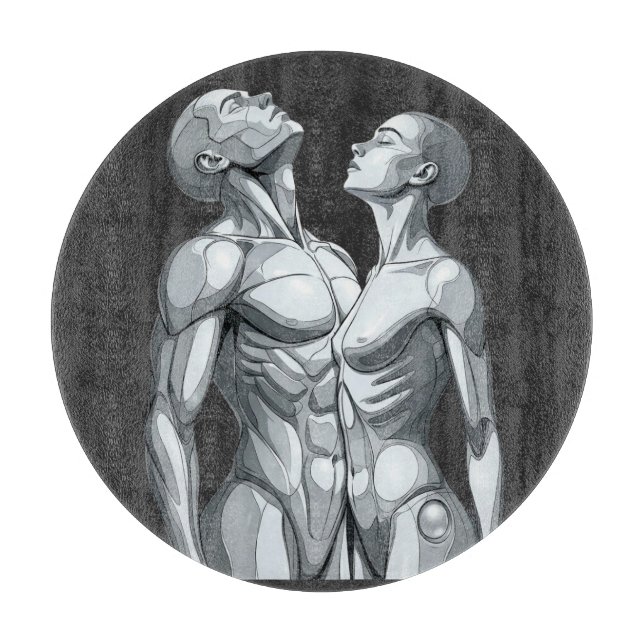 Cyborg Couple Round Glass Cutting Board Schneidebrett (Vorderseite)