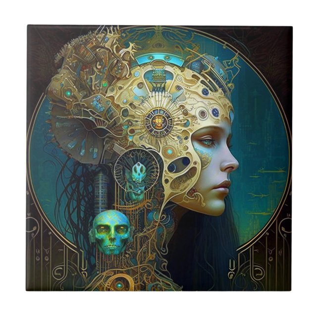 Cyborg Fantasy Sci-Fi Art Keramik Tile Fliese (Vorderseite)