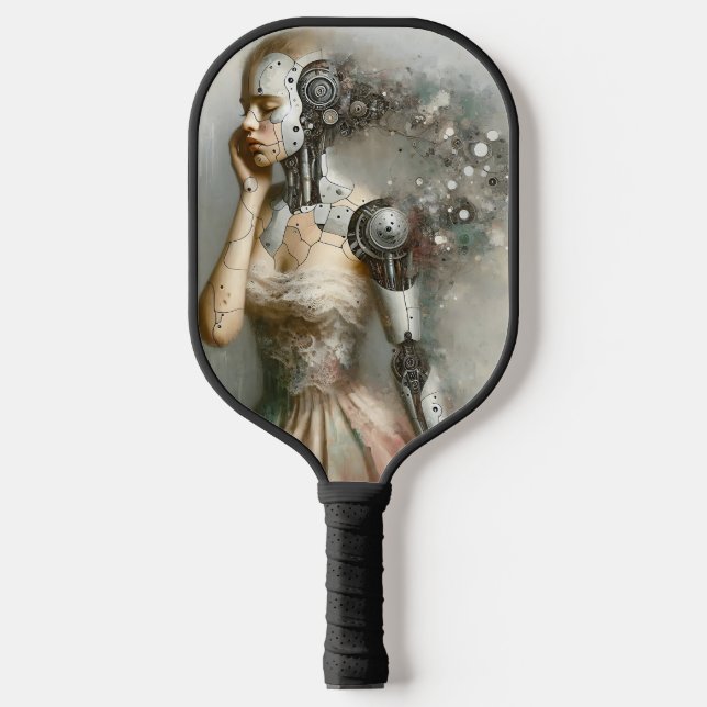 Cyborg Female Ai Art Personalisiert Pickleball Schläger (Vorderseite)