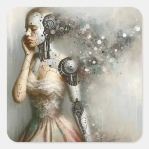 Cyborg Female Ai Art Quadratischer Aufkleber