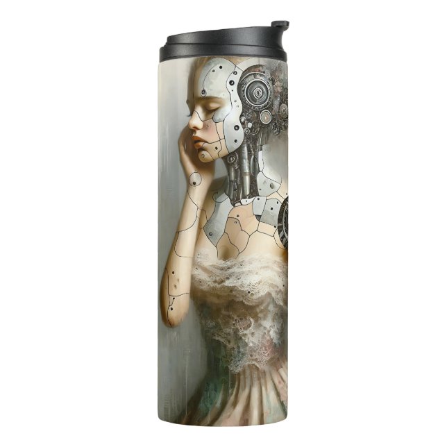 Cyborg Female Ai Art Thermosbecher (Nach links gedreht)