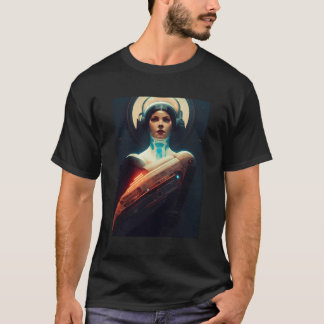 Cyborg-Frau Retro-Dunkel-Vintage-Sci-Fi-Illustrati T-Shirt