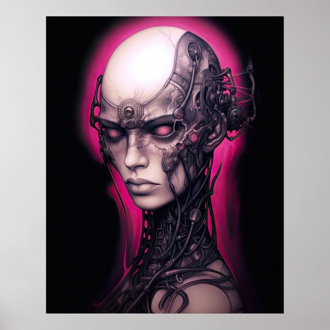 Cyborg Girl Cool Teen Pink Neon Poster (Vorne)